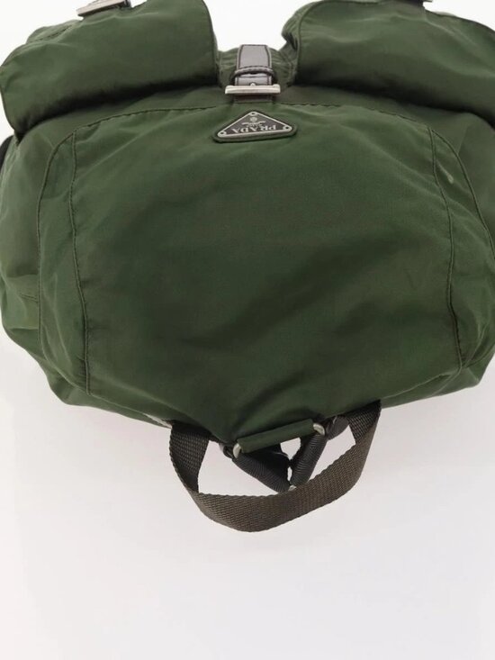 PRADA Backpack Nylon Khaki Silver Auth ARZ774